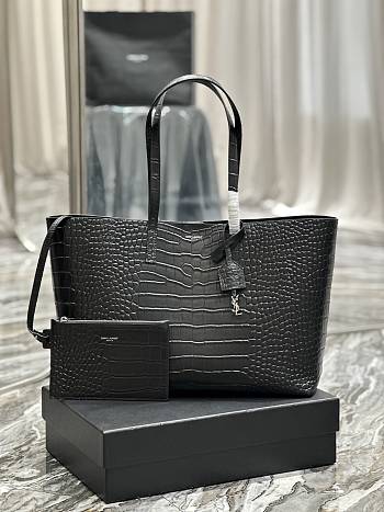 YSL Shopping Saint Laurent E/W In Crocodile Embossed Leather Black Size 37x28x13cm