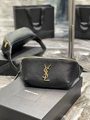 YSL Cassandre Classic Belt Bag In Grain De Poudre Embossed Leather Black Size 25x14x3.5cm - 1