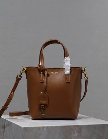 Mini Toy Shopping Saint Laurent In Box Leather Brown Size 18x17x8cm