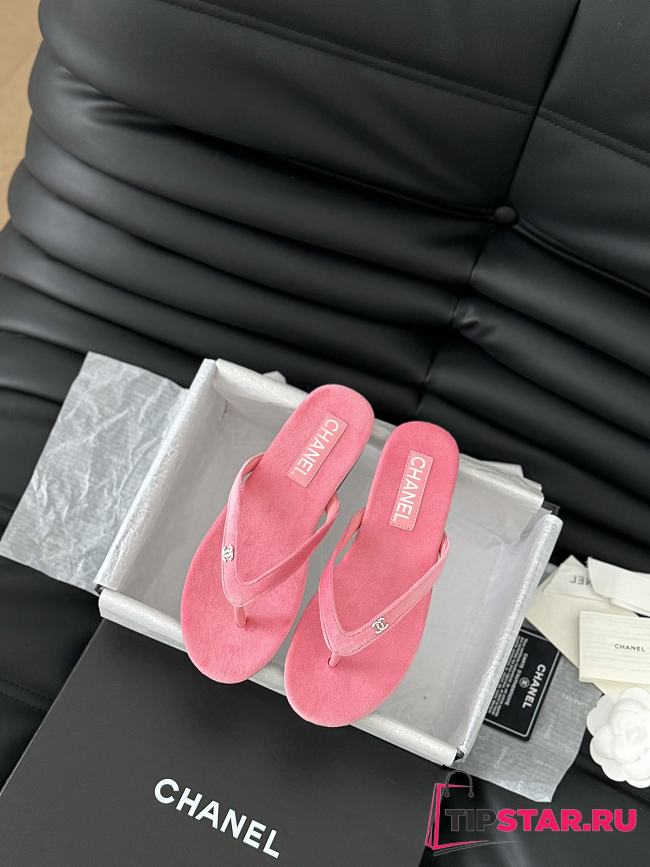 Chanel Dad Sandals Velvet Flip Flops Pink - 1