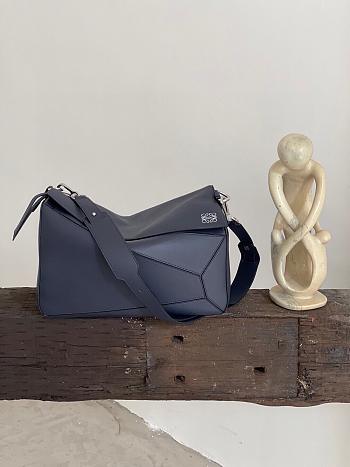 Loewe Large Puzzle Bag In Shiny Calfskin Blue 38x19x23cm