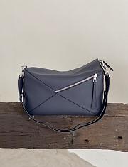 Loewe Large Puzzle Bag In Shiny Calfskin Blue 38x19x23cm - 3