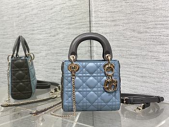 Mini Lady Dior Bag Two-Tone Sky Blue and Steel Gray Cannage Lambski 17x15x7cm 