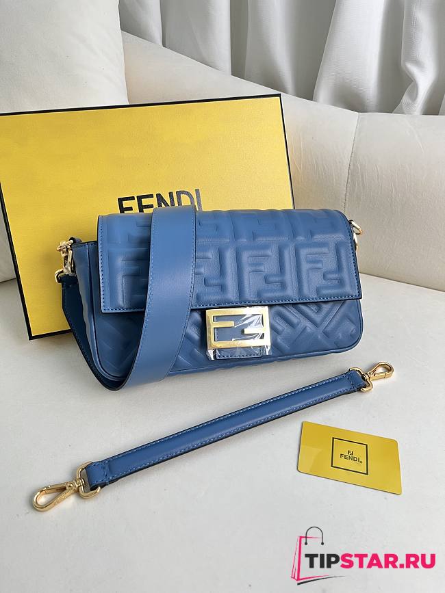 Fendi Baguette Blue Nappa Leather Bag 27x15x6cm - 1