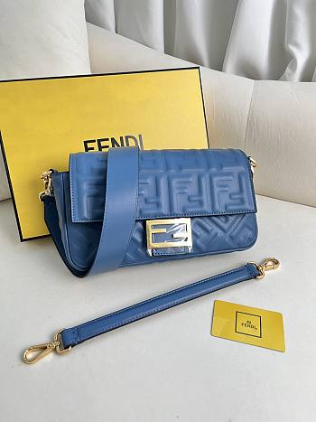 Fendi Baguette Blue Nappa Leather Bag 27x15x6cm