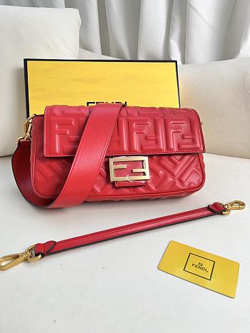 Fendi Baguette Red Nappa Leather Bag 27x15x6cm