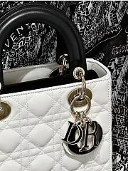 Small Lady Dior Bag Two-Tone Black and White Cannage Lambskin20x17x8cm - 4