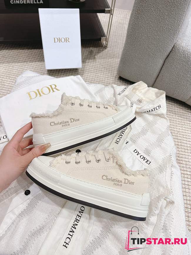Walk'n'Dior Platform Sneaker Ecru Fringed Cotton Canvas with Embroideries  - 1