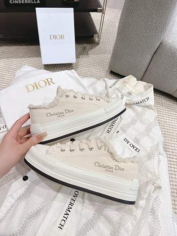 Walk'n'Dior Platform Sneaker Ecru Fringed Cotton Canvas with Embroideries 