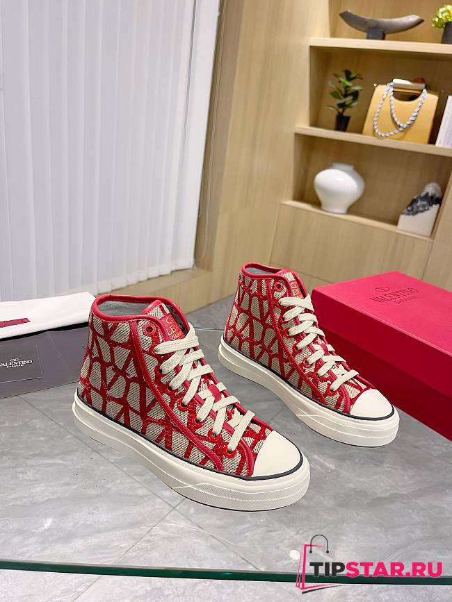 Valentino Garavani Toile Iconographe Totaloop High-Top Sneaker Red - 1