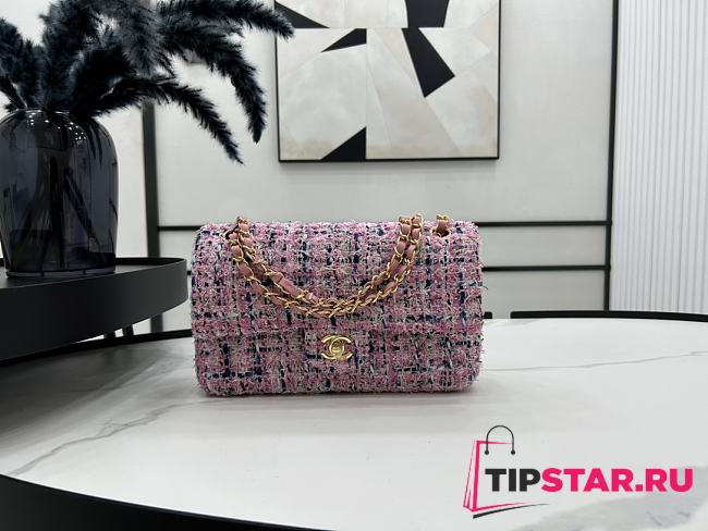 Chanel Classic Flap Bag in Cotton Tweed Pink 25cm - 1