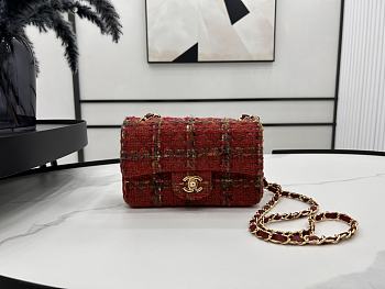 Chanel Classic Flap Bag in Cotton Tweed Red 20cm