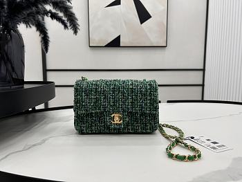 Chanel Classic Flap Bag in Cotton Tweed Green 20cm