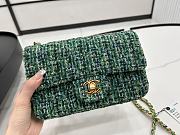 Chanel Classic Flap Bag in Cotton Tweed Green 20cm - 2