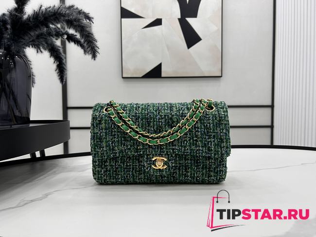 Chanel Classic Flap Bag in Cotton Tweed Green 25cm - 1