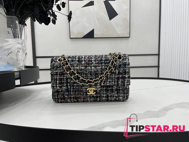 Chanel Classic Flap Bag in Cotton Tweed Gray 25cm - 1