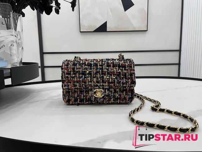 Chanel Classic Flap Bag in Cotton Tweed Multicolor 20cm - 1