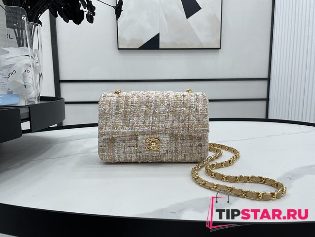 Chanel Classic Flap Bag in Cotton Tweed Beige 20cm - 1