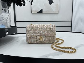 Chanel Classic Flap Bag in Cotton Tweed Beige 20cm