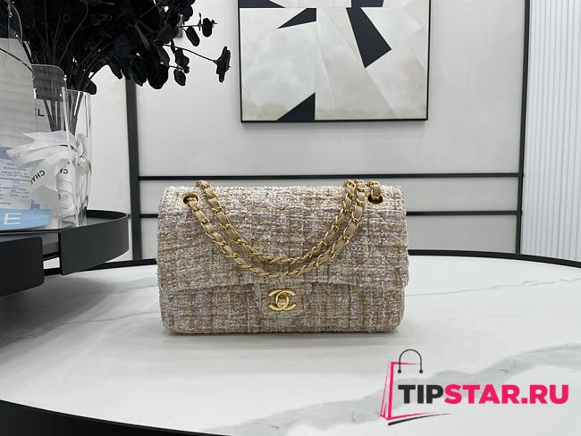 Chanel Classic Flap Bag in Cotton Tweed Beige 25cm - 1