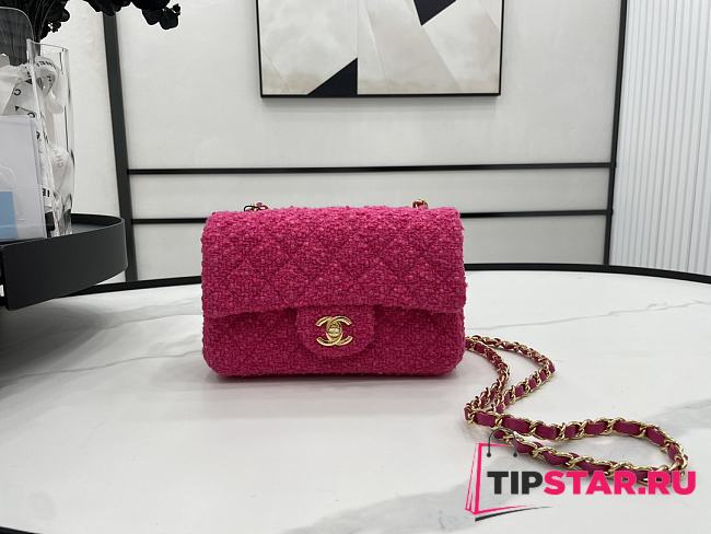 Chanel Classic Flap Bag in Cotton Tweed Hot Pink 20cm - 1