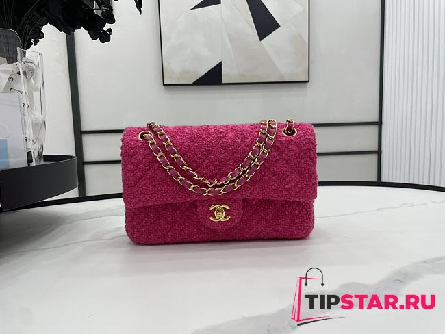 Chanel Classic Flap Bag in Cotton Tweed Hot Pink 25cm - 1