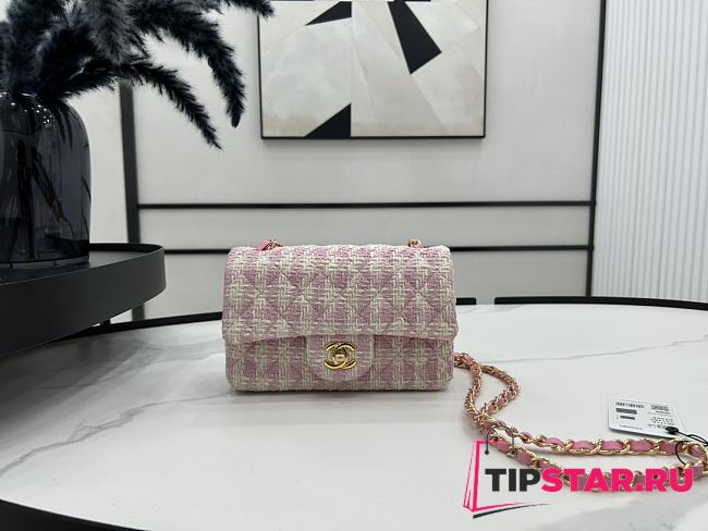 Chanel Classic Flap Bag in Cotton Tweed Light Pink 20cm - 1