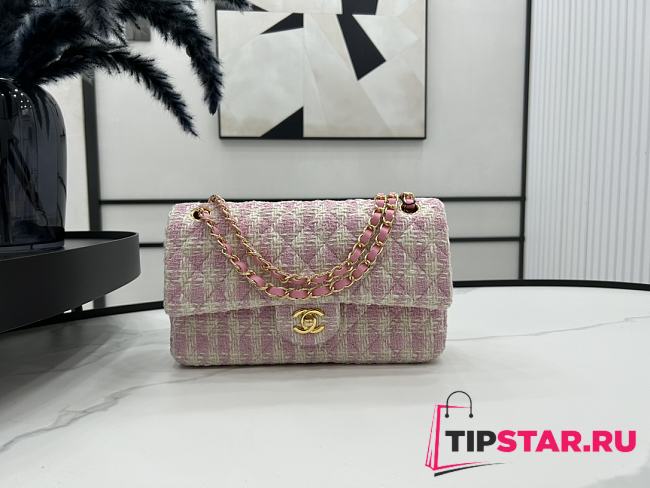Chanel Classic Flap Bag in Cotton Tweed Light Pink 25cm - 1