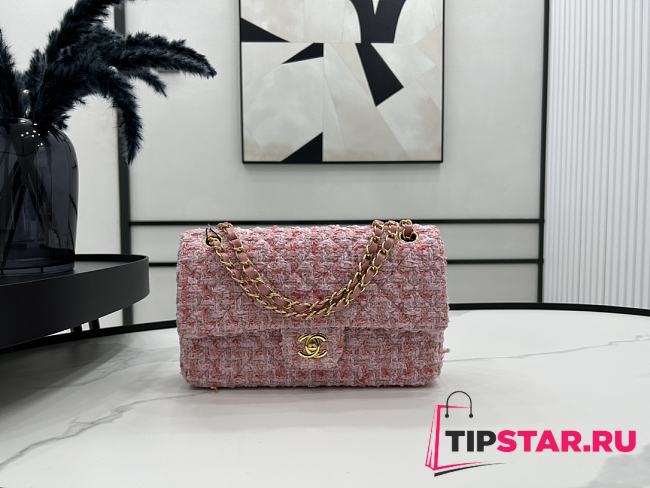 Chanel Classic Flap Bag in Cotton Tweed Pastel Pink 25cm - 1