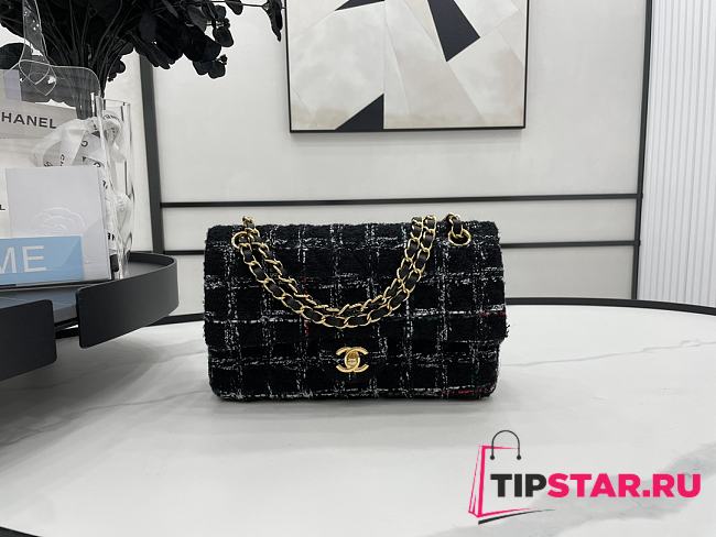 Chanel Classic Flap Bag in Cotton Tweed Black 25cm - 1