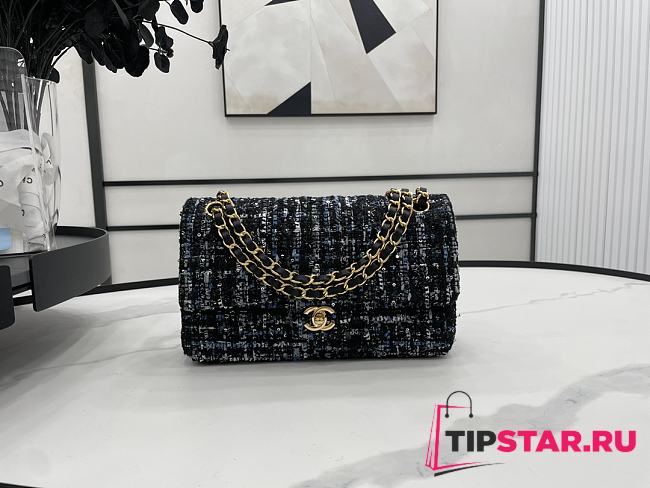 Chanel Classic Flap Bag in Cotton Tweed Navy 25cm - 1