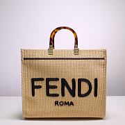 Fendi Women Sunshine Medium Embroidered Straw Shopper Black  - 2