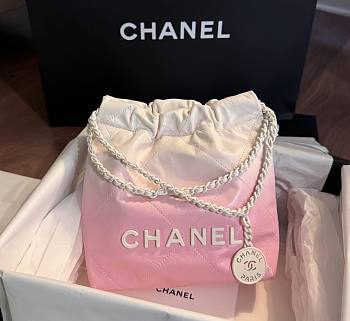 Chanel 22 Mini Handbag Patent Gradient Calfskin Lacquered Metal White Light Pink 20×19×6cm 