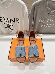 Hermes Santorini Sandal Fringed Denim And Calfskin Blue/ Natural  - 1