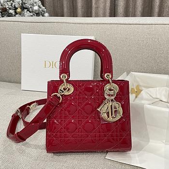 Small Lady Dior Bag Cherry Red Patent Cannage Calfskin 20x17x8cm