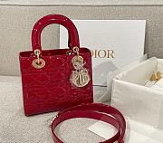 Small Lady Dior Bag Cherry Red Patent Cannage Calfskin 20x17x8cm - 4