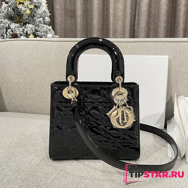 Small Lady Dior Bag Black Patent Cannage Calfskin 20x17x8cm - 1