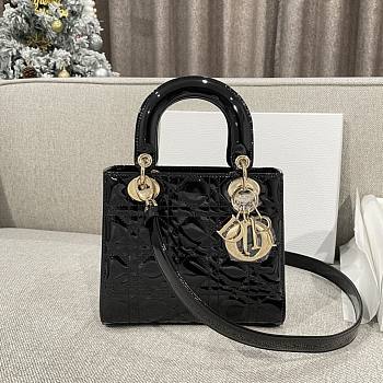 Small Lady Dior Bag Black Patent Cannage Calfskin 20x17x8cm