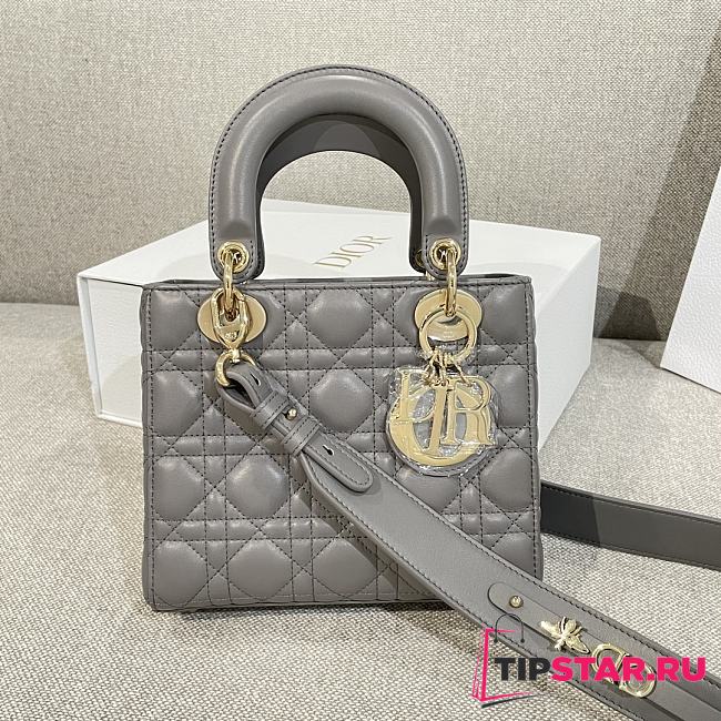 Small Lady Dior My ABCDior Bag Stone Gray Cannage Lambskin 20x17x8cm - 1