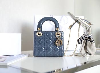 Dior Mini Lady Bag Blue Patent Cannage Calfskin 17x15x7cm