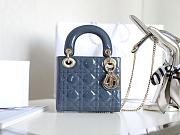 Dior Mini Lady Bag Blue Patent Cannage Calfskin 17x15x7cm - 6