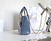 Dior Mini Lady Bag Blue Patent Cannage Calfskin 17x15x7cm - 4