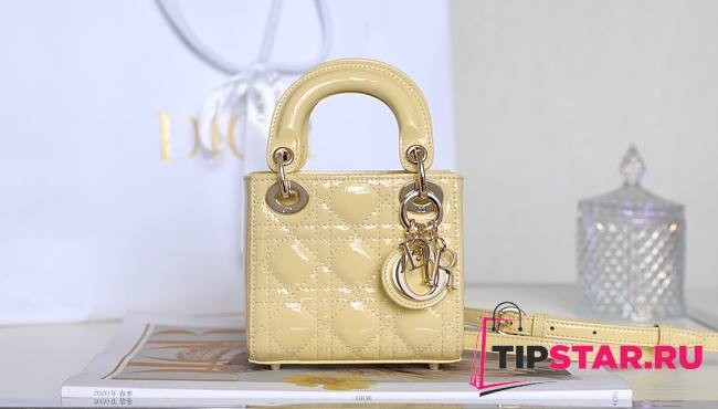 Dior Micro Lady Bag Yellow Patent Cannage Calfskin 12x10x5cm - 1