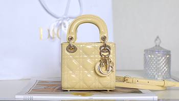 Dior Micro Lady Bag Yellow Patent Cannage Calfskin 12x10x5cm