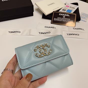 CHANEL 19 Flap Card Holder Light Blue size 11x9 cm