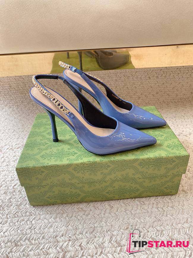 Gucci Signoria Slingback Pump Blue Patent 10.5cm - 1