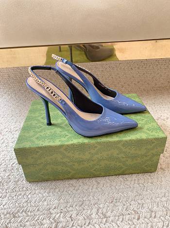 Gucci Signoria Slingback Pump Blue Patent 10.5cm