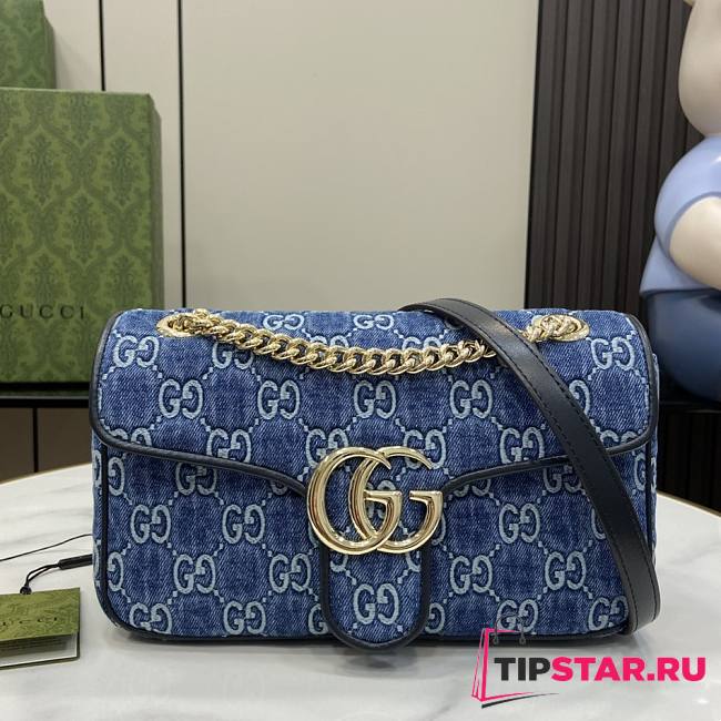 Gucci GG Marmont Small Shoulder Bag Blue GG denim 25.5x15x8cm - 1