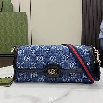 Gucci Luce Small Shoulder Bag Blue GG Denim 27.5x12.5x6.5cm