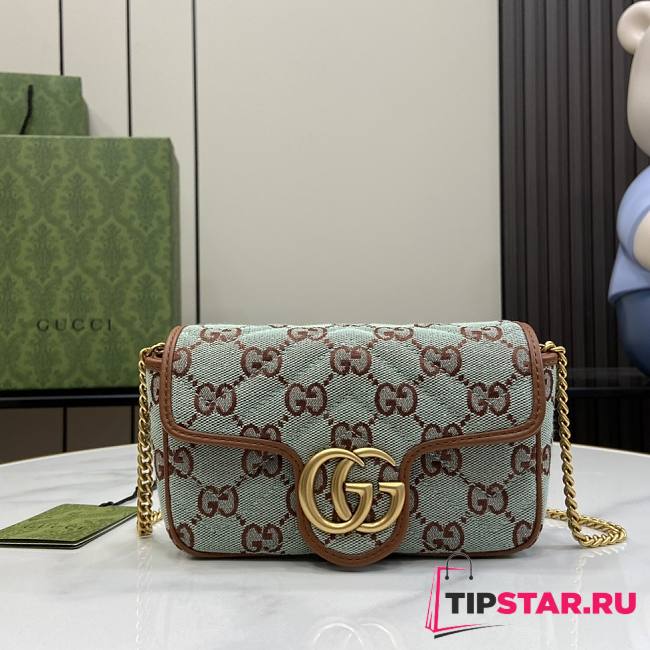 Gucci GG Super Mini Shoulder Bag Pale Blue And Brown GG 16.5x9.5x4.5cm - 1